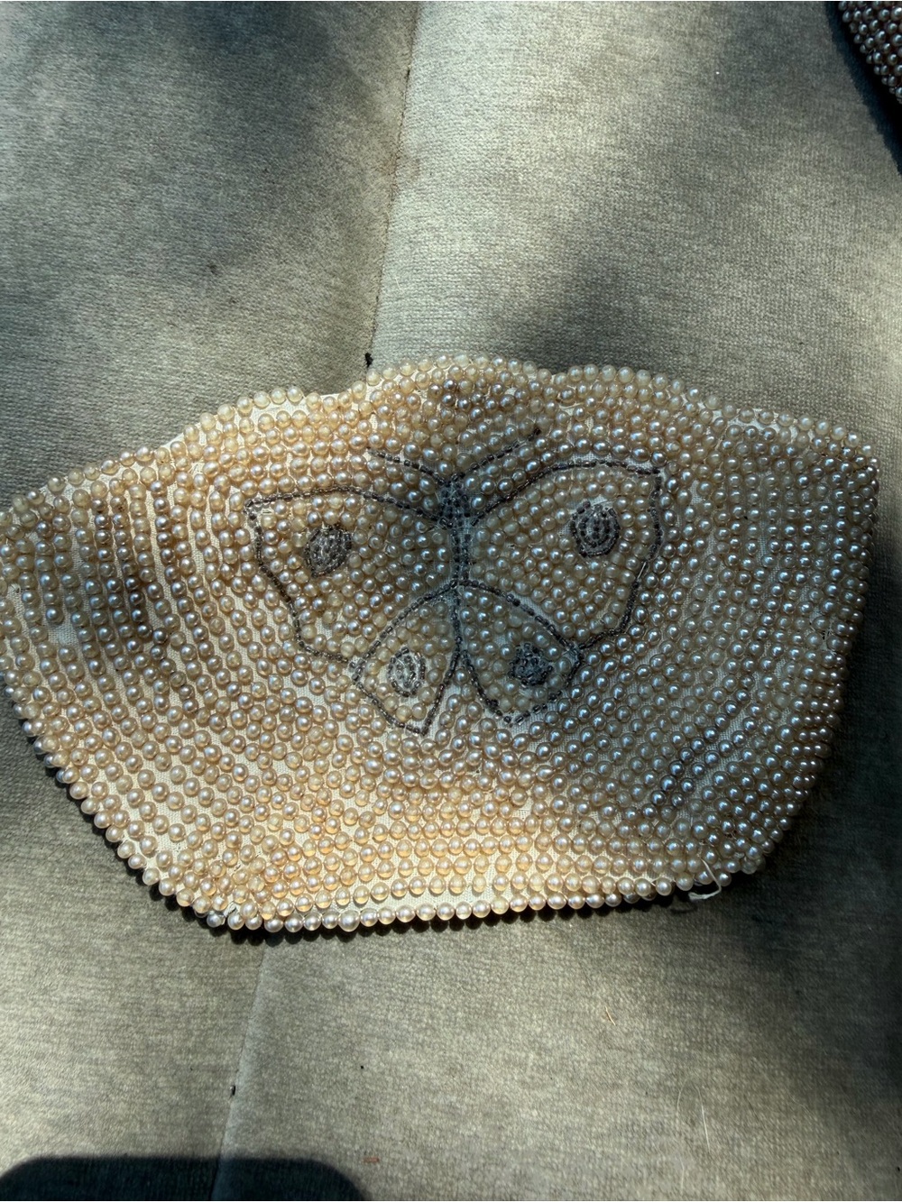 Vintage Pearl Beaded Butterfly Clutch - Cream